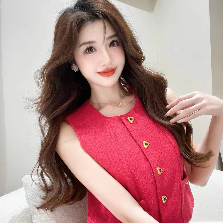 Womens rose color tweed sleeveless vest and mini skirt twinset 2 pc dress suit SMLXL