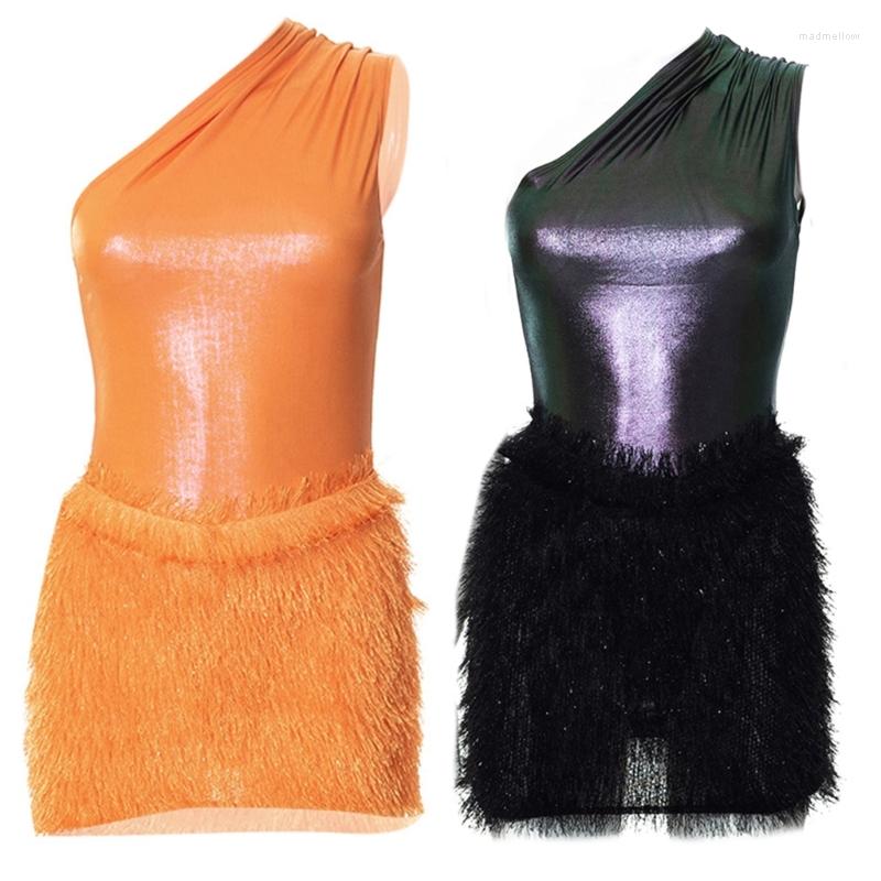 Casual Dresses Women Sexy Sleeveless One Shoulder Tassels Bodycon Mini Dress Metallic Top Fringe Patchwork Dancing Partywear, Black
Casual Dresses Women Sexy Sleeveless One Shoulder Tassels Bodycon Mini Dress Metallic Top Fringe Patchwork Dancing Partywear, Black