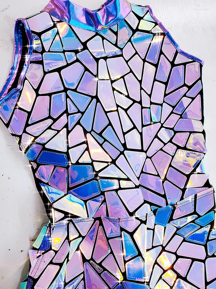 Casual Dresses Silver Mirror Nightclub Dress Women Evening Birthday Outfit Sleeveless Shiny Laser PU Bar Dj Gogo Dancer Stage