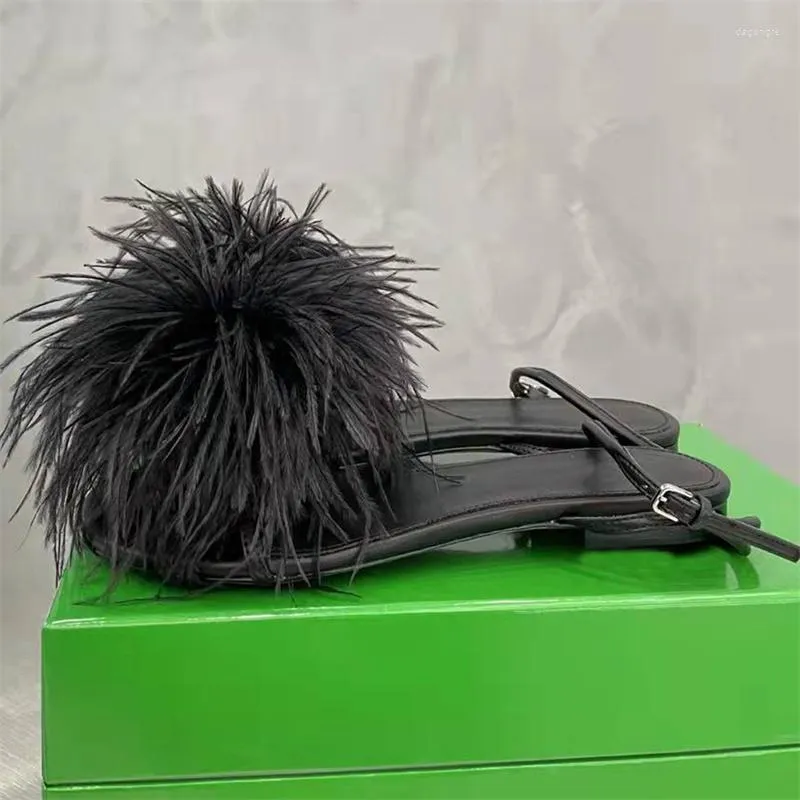 Sandals Ostrich Hair Women Genuine Leather Flip Flops Runway Shoes Woman Summer Flat Feather For Sandalias Mujer, Blue
Sandals Ostrich Hair Women Genuine Leather Flip Flops Runway Shoes Woman Summer Flat Feather For Sandalias Mujer, Blue