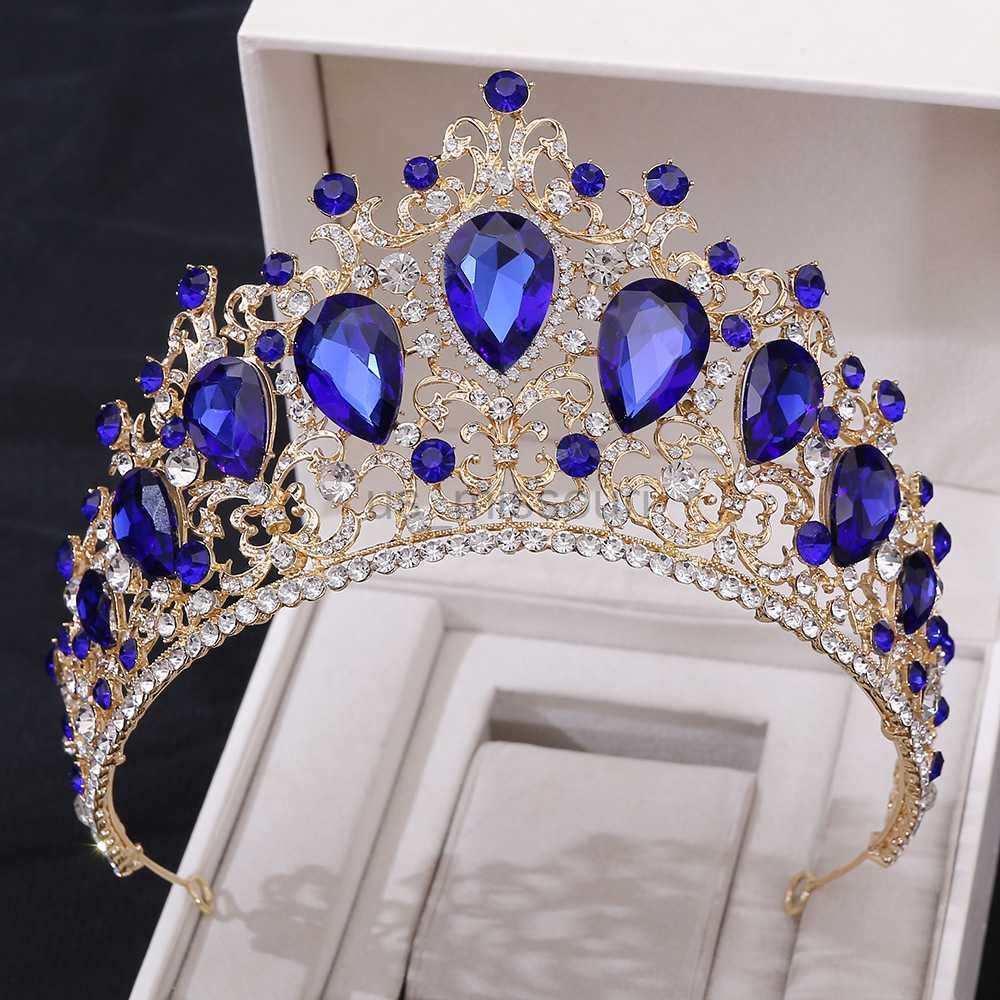 Other Fashion Accessories KMVEXO Baroque Gold Colorful Crystal Tiaras Crowns Big Rhinestone Diadem Veil Tiara Bridal Headbands Wedding Hair Accessori J230525