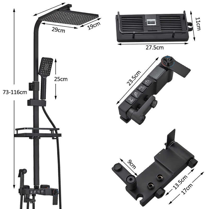 Bathroom Shower Sets Black Digital Display Shower 4-way Thermostatic Shower Faucet Rainfall Shower System chuveiro Bidet Faucet For Bath Shower