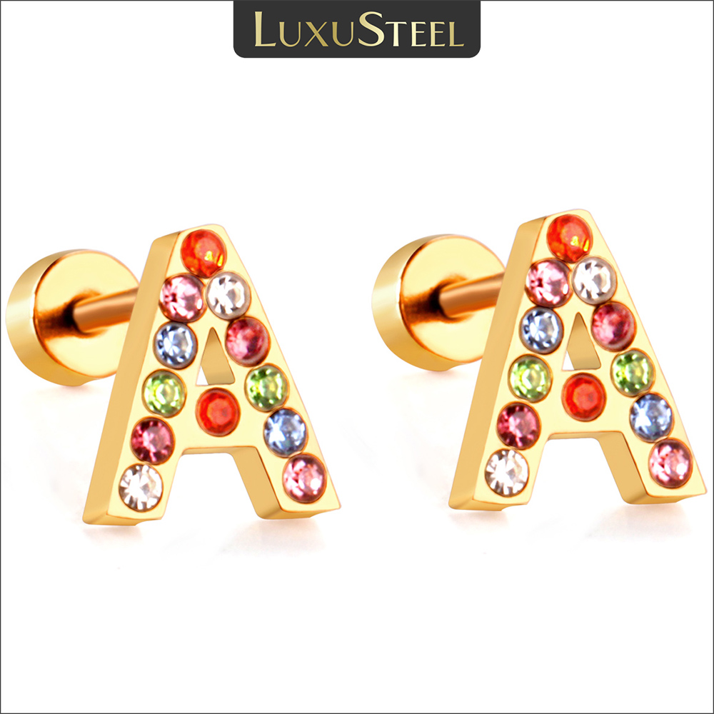 LUXUSTEEL Stainless Steel Initials Letters A-Z Stud Earrings For Women Girls Gold Color Cubic Zirconia Small Mini Earrings Gifts
LUXUSTEEL Stainless Steel Initials Letters A-Z Stud Earrings For Women Girls Gold Color Cubic Zirconia Small Mini Earrings Gifts