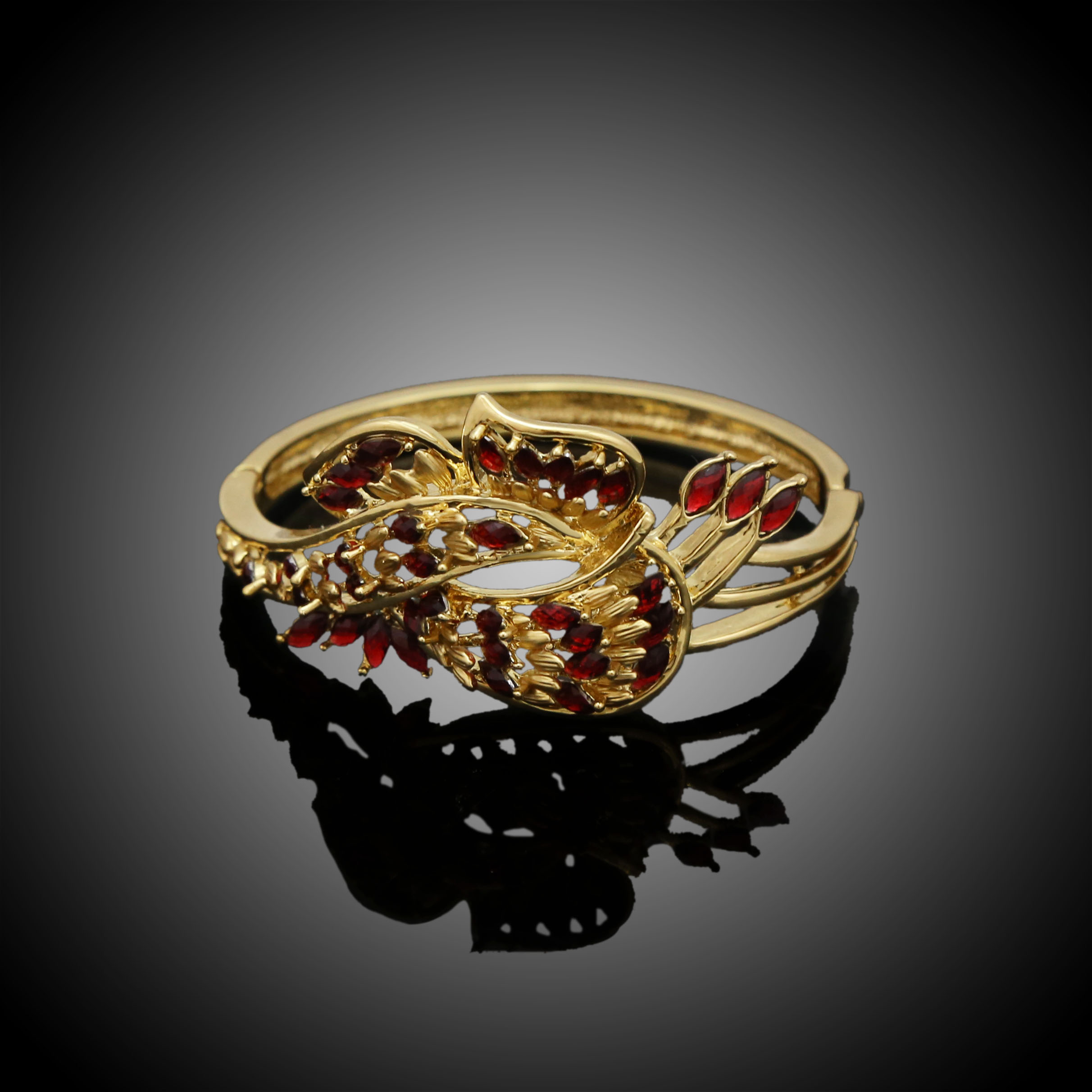 YuLaili Noble Gold Bracelet Ring Set Ladies Ruby Jewelry Set