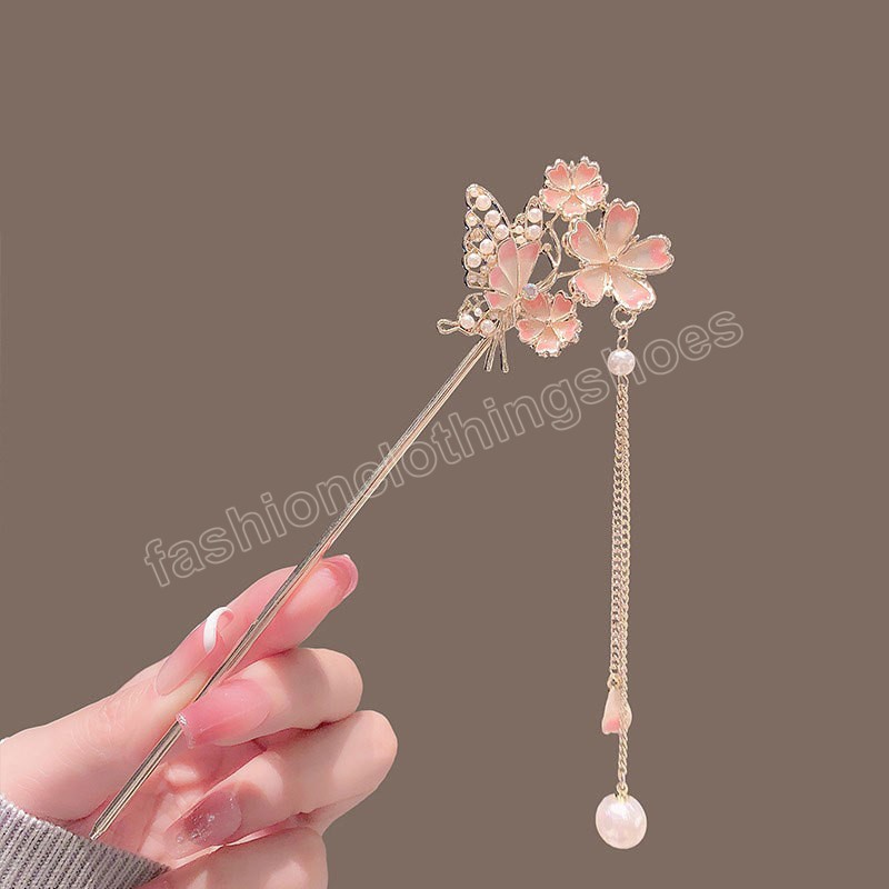 Vintage Chinese Style Hair Stick Tassels Pearls Hairpins Elegant Butterfly Flower Hair Pins Clip Chopsticks Accessories