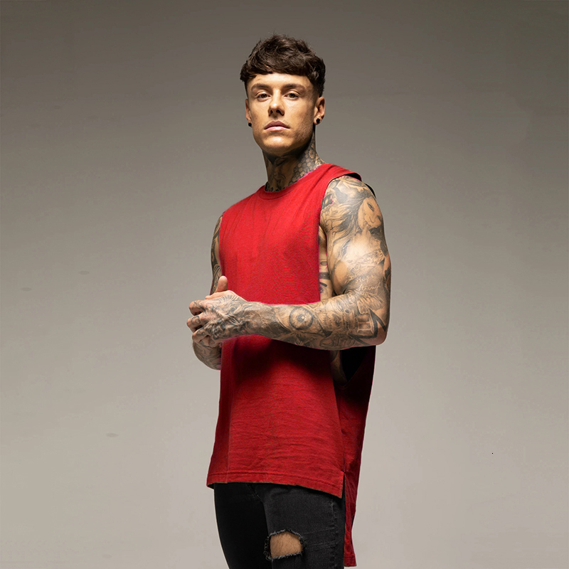 Mens Tank Tops Casual Fashion Top Gym Fitness Workout Cotton Sleeveless Shirt Summer Clothing Male Extend Long Singlet Hip Hop Vest 230524