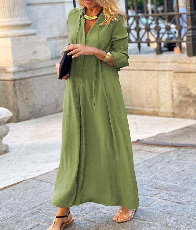 Casual Dresses Spring Autumn Loose Women Maxi Dress Solid Color Elegant Swing Long Shirt Sleeve V-neck Fashion Beach Vestidos, Green
Casual Dresses Spring Autumn Loose Women Maxi Dress Solid Color Elegant Swing Long Shirt Sleeve V-neck Fashion Beach Vestidos, Green