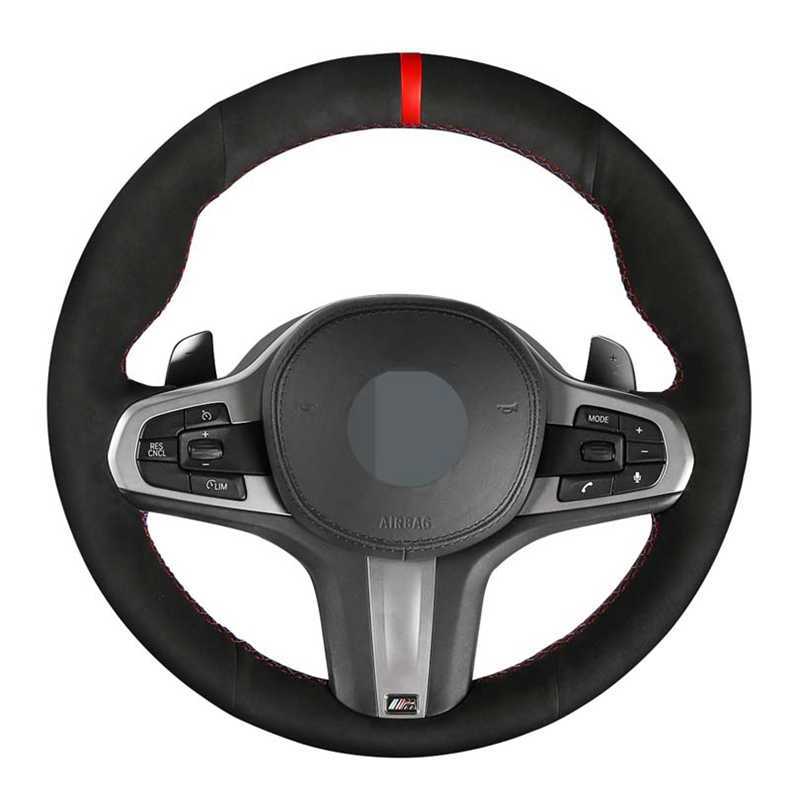 Steering Wheel Covers DIY Black Genuine Leather Suede Car Steering Wheel Cover for BMW M Sport G30 G31 G32 G20 G21 X3 G01 X4 G02 X5 G05 G14 G15 G16 G2