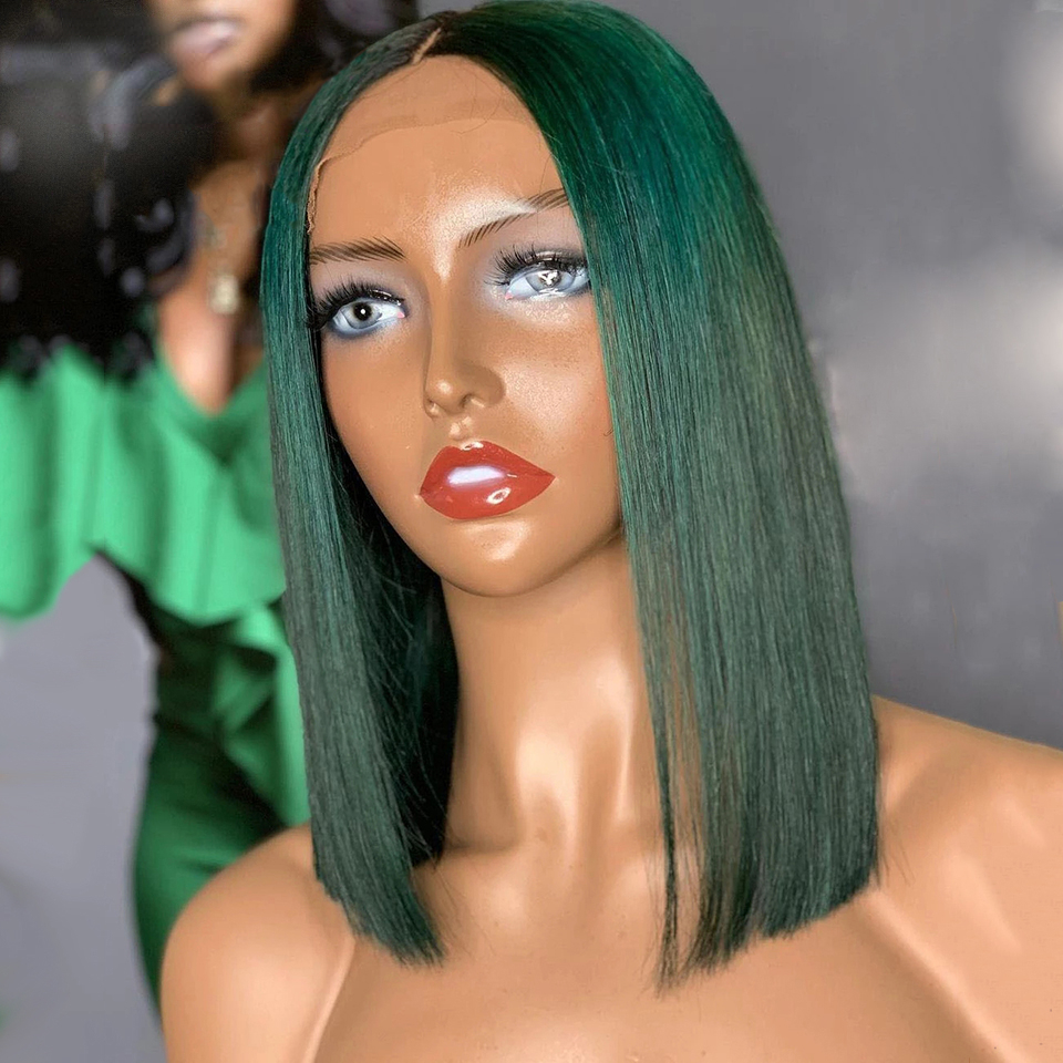 Free shipping Green Front Human Wig Colored 13X4 Lace Frontal Short Bob Synthetic Wigs Cosplay Drag Queen Pre-plucked Baby Hair Summer