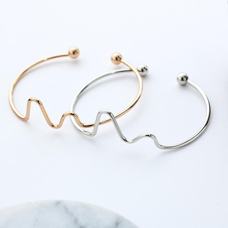 Link Bracelets Chain Fashion Simple Irregular Geometric Metal Bracelet Creative Bend Heartbeat Picture Opening Party Jewelry Girl Gift