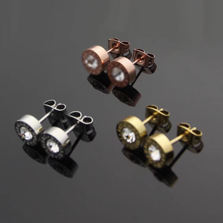 Women Designer Studs Gold Silver Rose Colors Classic Stainless Steel Single Stone Luxury Earrings