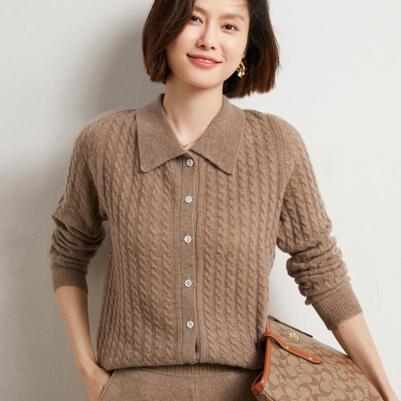 Women's Knits & Tees Early Autumn Pure Woolen Sweater Collar Fried Dough Twist Button Knit Cardigan Korean Style Foreign PureWom, Catharanthus blue
Women's Knits & Tees Early Autumn Pure Woolen Sweater Collar Fried Dough Twist Button Knit Cardigan Korean Style Foreign PureWom, Catharanthus blue