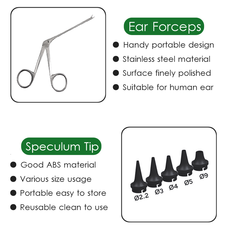 Ear Care Supply Ear Cleaning Speculum Device LED Nose Earwax Remover Tweezer Hartman Micro Endoscope Alligator Forceps Otoscope Set 230524