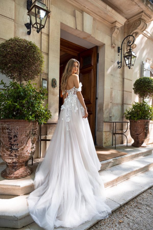 A Line Boho Dresses Appliques Thigh Slit Tulle Designer Wedding Bridal Gowns Ppliques ppliques