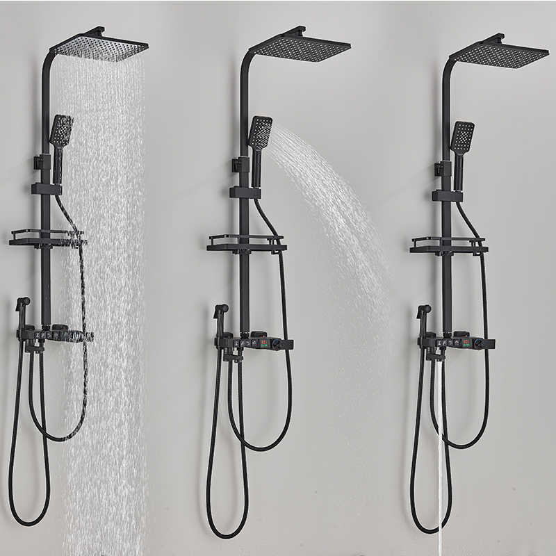 Bathroom Shower Sets Black Digital Display Shower 4-way Thermostatic Shower Faucet Rainfall Shower System chuveiro Bidet Faucet For Bath Shower