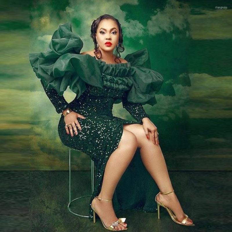Casual Dresses Mesh Stitching Sleeves Off-Neck Dress Designer Model Lightly Mature Sequined Oblique Slit Socialite Style, Dark green
Casual Dresses Mesh Stitching Sleeves Off-Neck Dress Designer Model Lightly Mature Sequined Oblique Slit Socialite Style, Dark green