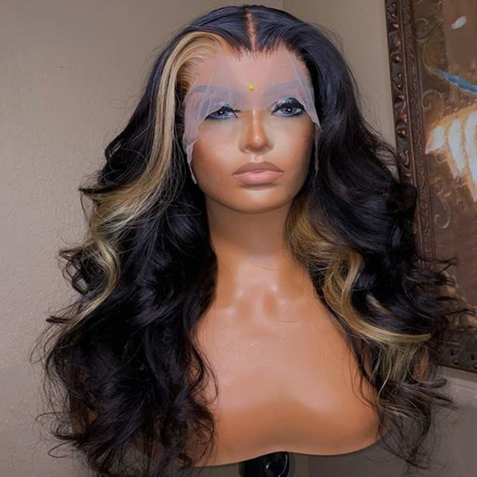 Long Body Wave Highlights Blonde Wig 13x4 Lace Front Human Hair Wig Transparent Lace Wigs Synthetic For Black Women With Baby Hair