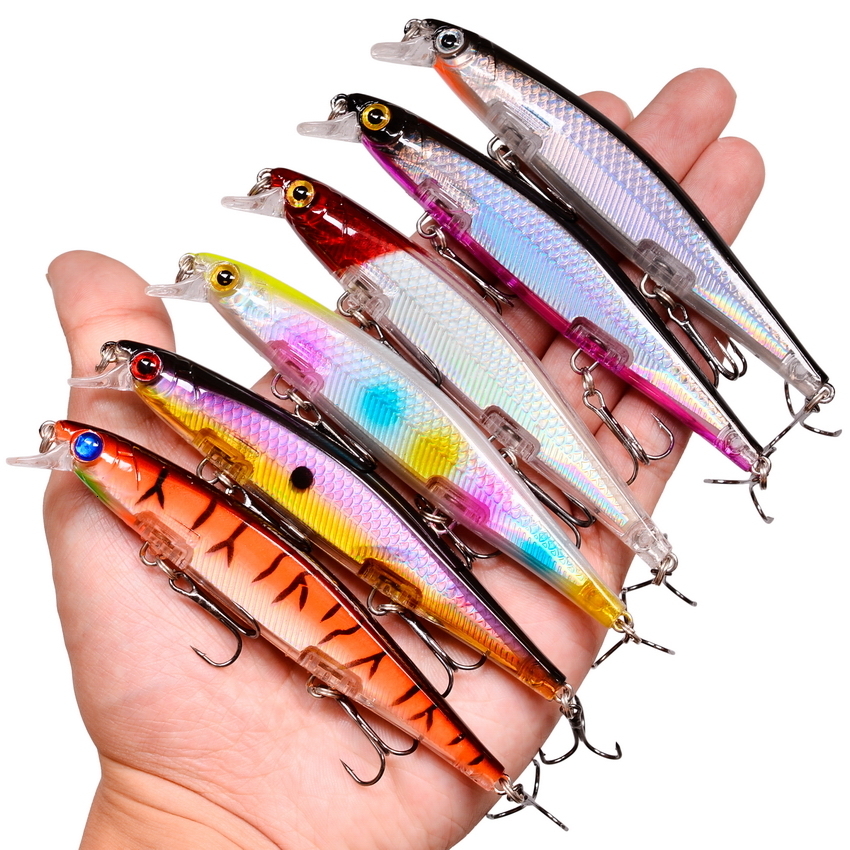 Baits Lures 8/10PC Laser Minnow Hard Fishing Lure 11cm 12g Artificial Bait Sinking Slowly 3D Eyes Wobbler Tackle For Pike Bass Carp Swimbait 230525