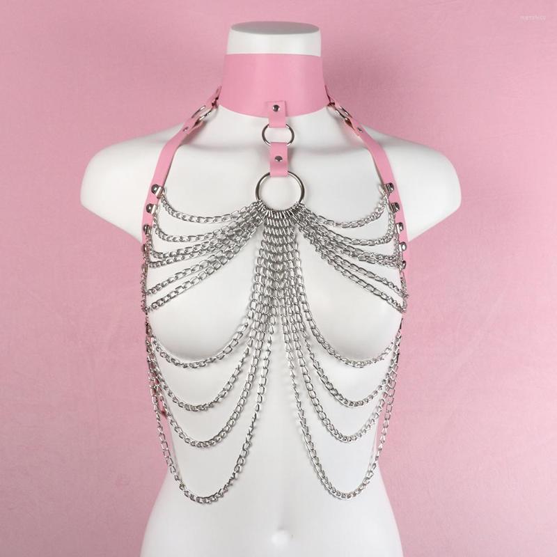 Garters Women's Harness Bra Pink Leather Chest Bondage Lingerie With Metal Link Chain Tassels Gothic Underwear Neck To Waist Belt Fetish, Style 6
Garters Women's Harness Bra Pink Leather Chest Bondage Lingerie With Metal Link Chain Tassels Gothic Underwear Neck To Waist Belt Fetish, Style 6