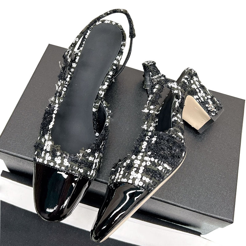 Womens Slingbacks Dress Shoes Designer Tweed Chunky Heels 6.5cm Sandals Pointed Toes Glittered Tulle Slip On Wedding Shoe Ladies Casual Shoe Pink Black Slides, Shoes box
Womens Slingbacks Dress Shoes Designer Tweed Chunky Heels 6.5cm Sandals Pointed Toes Glittered Tulle Slip On Wedding Shoe Ladies Casual Shoe Pink Black Slides, Shoes box