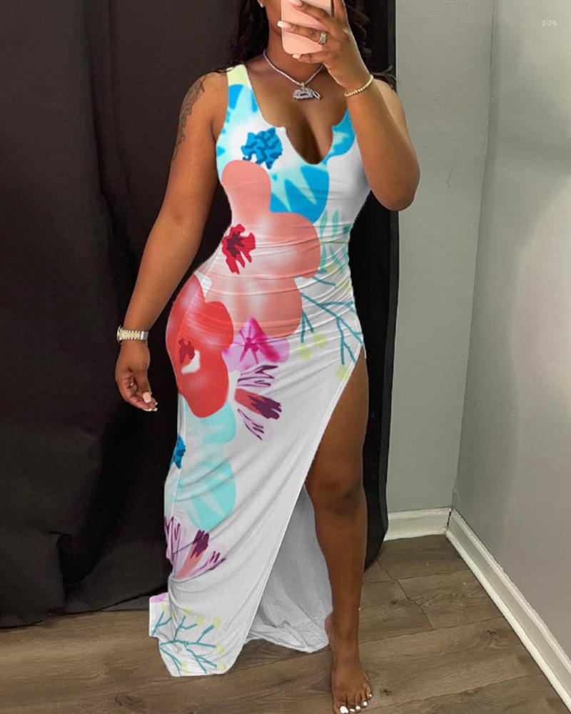 Casual Dresses Floral Print Notched Neck High Slit Maxi Dress Women Spring Summer Sleeveless V Bodycon Sexy Floor Length, White
Casual Dresses Floral Print Notched Neck High Slit Maxi Dress Women Spring Summer Sleeveless V Bodycon Sexy Floor Length, White