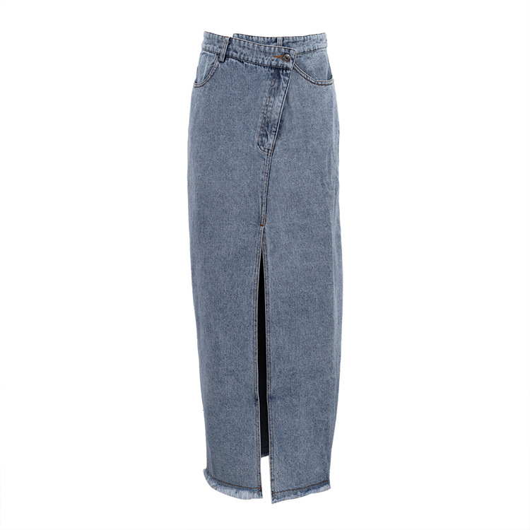 Skirts Vintage Loose Chic For Women Elegant High Waist Office Lady Long Skirt Fashion Blue Denim Female Clothing
