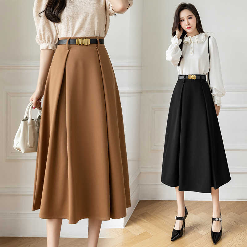 Half length skirt women' summer medium length vertical feeling ol commuter professional skirt high waist covering crotch thin A-shaped large swing umbrella skirt, Black5
Half length skirt women' summer medium length vertical feeling ol commuter professional skirt high waist covering crotch thin A-shaped large swing umbrella skirt, Black5