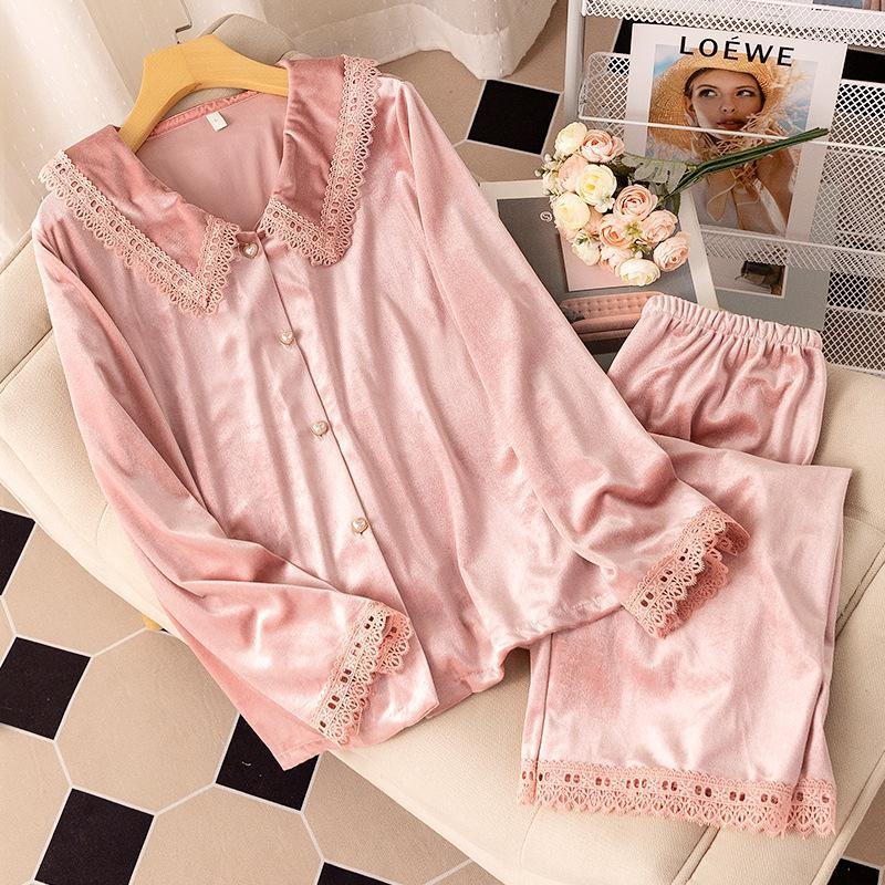 Women's Sleepwear Lace Shirt Trousers Sleep Set Womens Velour Pajamas Suit Lapel Home Clothes Autumn Two Pieces Nightwear Lingerie, Pink
Women's Sleepwear Lace Shirt Trousers Sleep Set Womens Velour Pajamas Suit Lapel Home Clothes Autumn Two Pieces Nightwear Lingerie, Pink