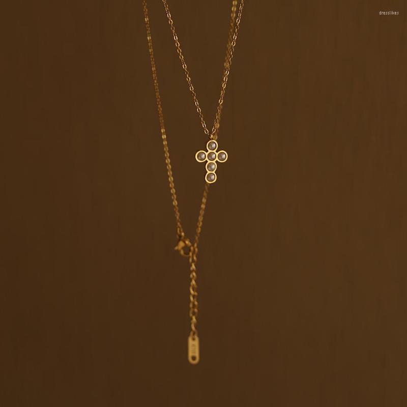 Pendant Necklaces Stainless Steel Plated 18K Gold Simple Pearl Cross Necklace Women Classic Jewelry
Pendant Necklaces Stainless Steel Plated 18K Gold Simple Pearl Cross Necklace Women Classic Jewelry