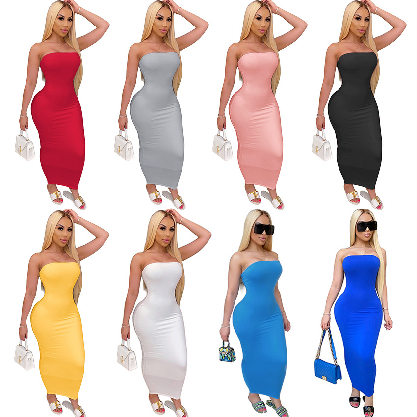 Womens Sexy Dress Solid Color Girls Long Dress Fashion Wholesale Bodysuits Tight-fitting Tube Top High Stretch Dress, Blue
Womens Sexy Dress Solid Color Girls Long Dress Fashion Wholesale Bodysuits Tight-fitting Tube Top High Stretch Dress, Blue