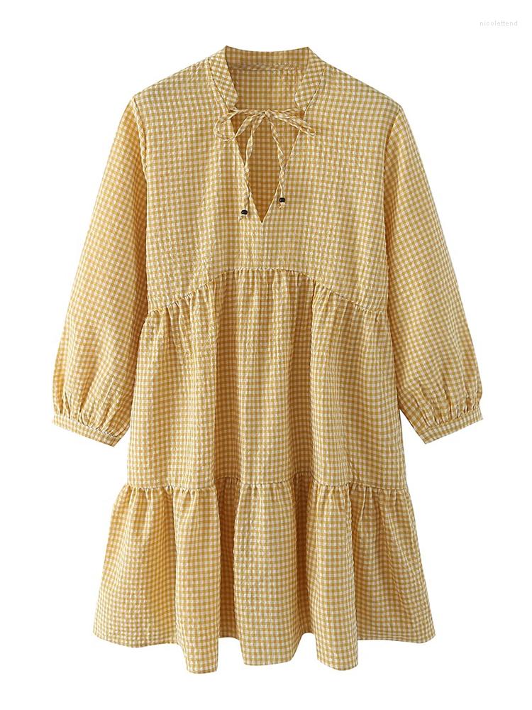 Casual Dresses YENKYE Women Lace Up V Neck Vintage Yellow Plaid Dress Long Sleeve Ladies Loose Short Vestidos
Casual Dresses YENKYE Women Lace Up V Neck Vintage Yellow Plaid Dress Long Sleeve Ladies Loose Short Vestidos