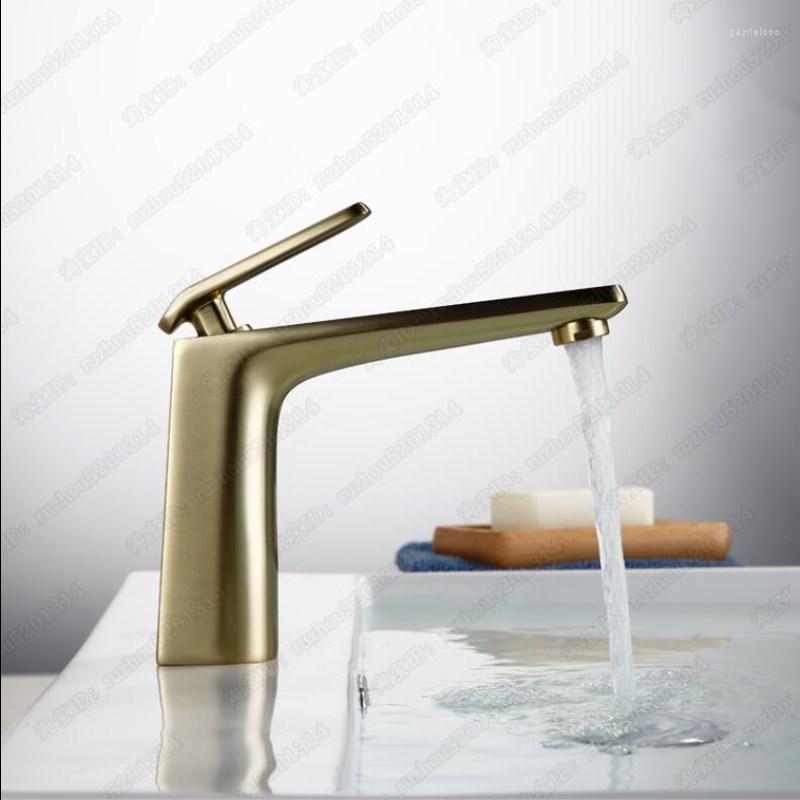 Single Lever Bathroom Sink Faucet - Brushed Finish Mixer Tap, Solid Brass Construction