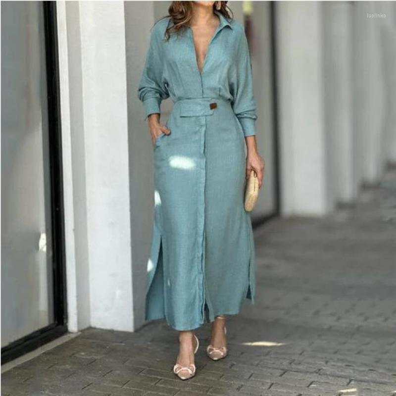 Casual Dresses Fashion Pure Color Long Sleeve Slit Women Shirt Dress Spring Lady Streetwear Pockets Lapel Vestidos Elegantes, Sky blue
Casual Dresses Fashion Pure Color Long Sleeve Slit Women Shirt Dress Spring Lady Streetwear Pockets Lapel Vestidos Elegantes, Sky blue