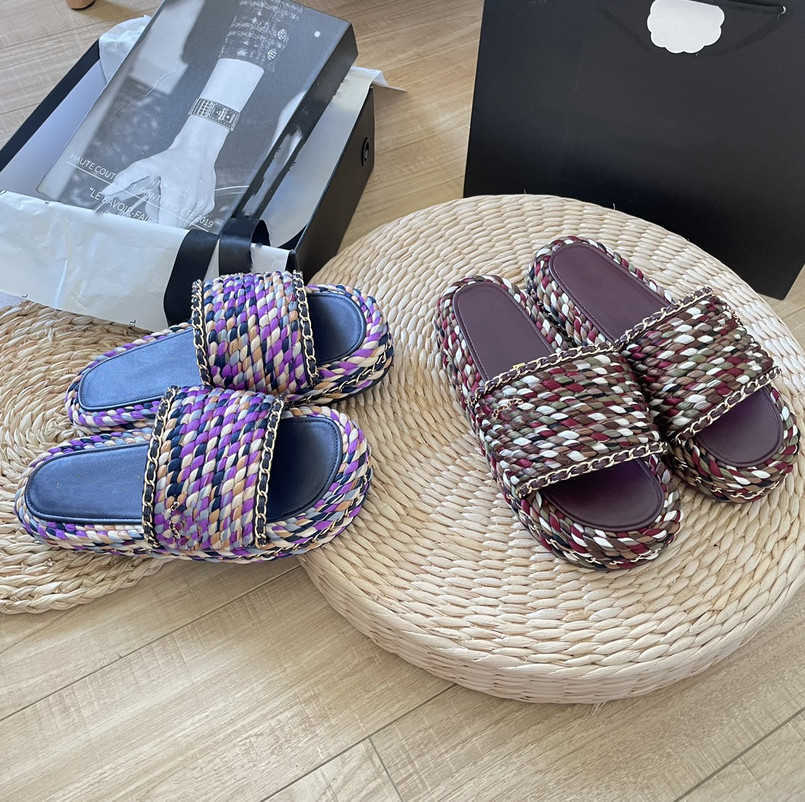 Multicolor Cord Slippers Womens CHANNEL Interlocking C Sandal Logo Slides Espadrilles Gold Chain Mules Thick Bottom Platforms Designer Sandals Flats Straw loafer, Cnl522-5
Multicolor Cord Slippers Womens CHANNEL Interlocking C Sandal Logo Slides Espadrilles Gold Chain Mules Thick Bottom Platforms Designer Sandals Flats Straw loafer, Cnl522-5