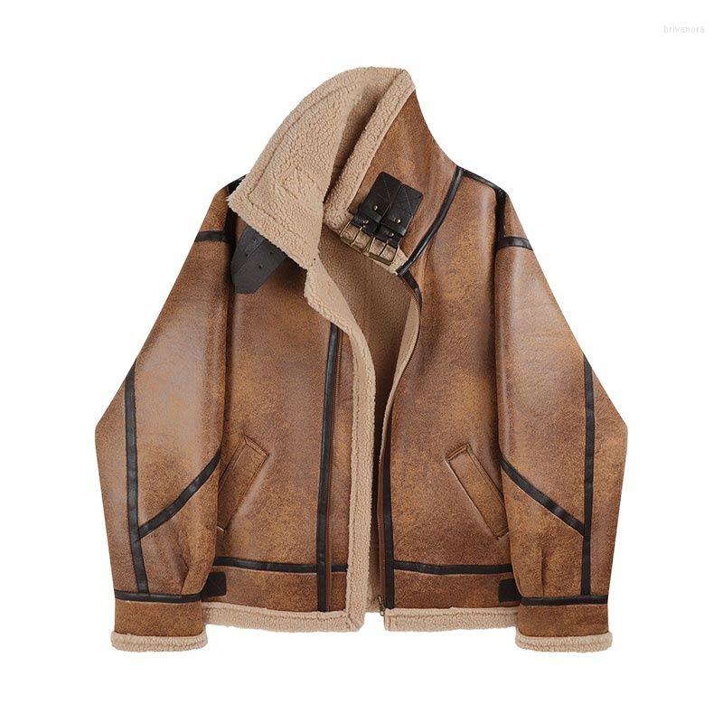 Women' Jackets Fur Jacket Zippers Loose Warm Lamb Wool Winter Vintage Thicken Moto Biker Lapel Female Chic PU Motorcycle Coat, Camel
Women' Jackets Fur Jacket Zippers Loose Warm Lamb Wool Winter Vintage Thicken Moto Biker Lapel Female Chic PU Motorcycle Coat, Camel