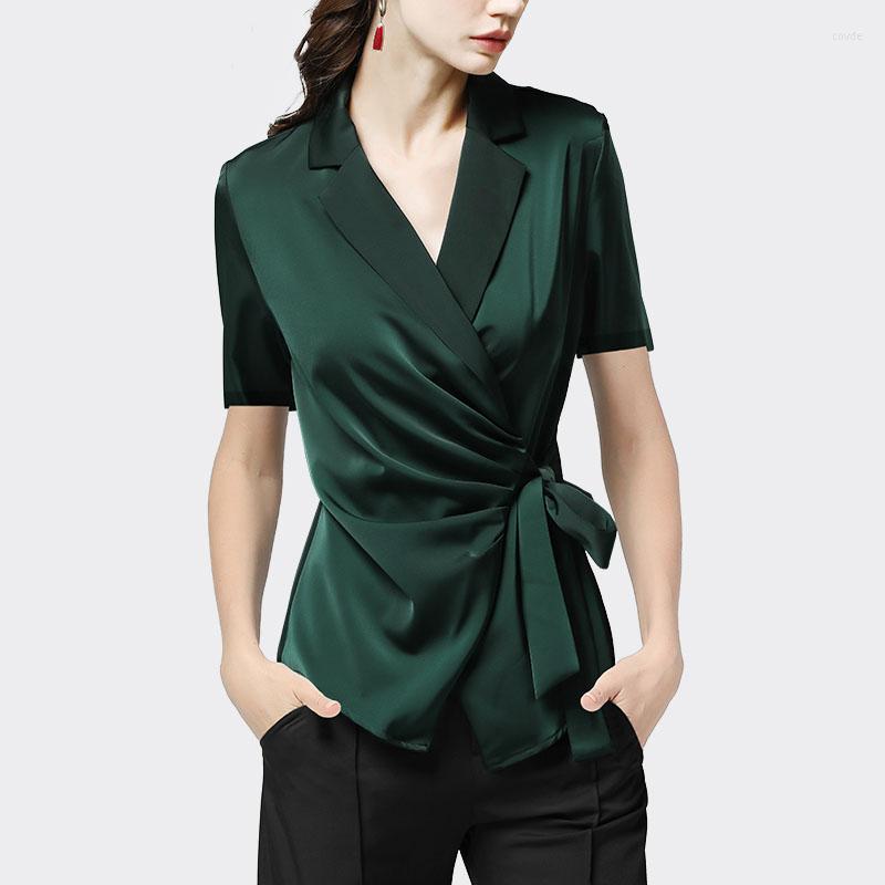 Women' Blouses Fashion Womens Summer Short Sleeve Notched V-Neck Lace-Up Shirt Solid Color Satin Top Elegant Slimming Ladies Work Wear, Green
Women' Blouses Fashion Womens Summer Short Sleeve Notched V-Neck Lace-Up Shirt Solid Color Satin Top Elegant Slimming Ladies Work Wear, Green