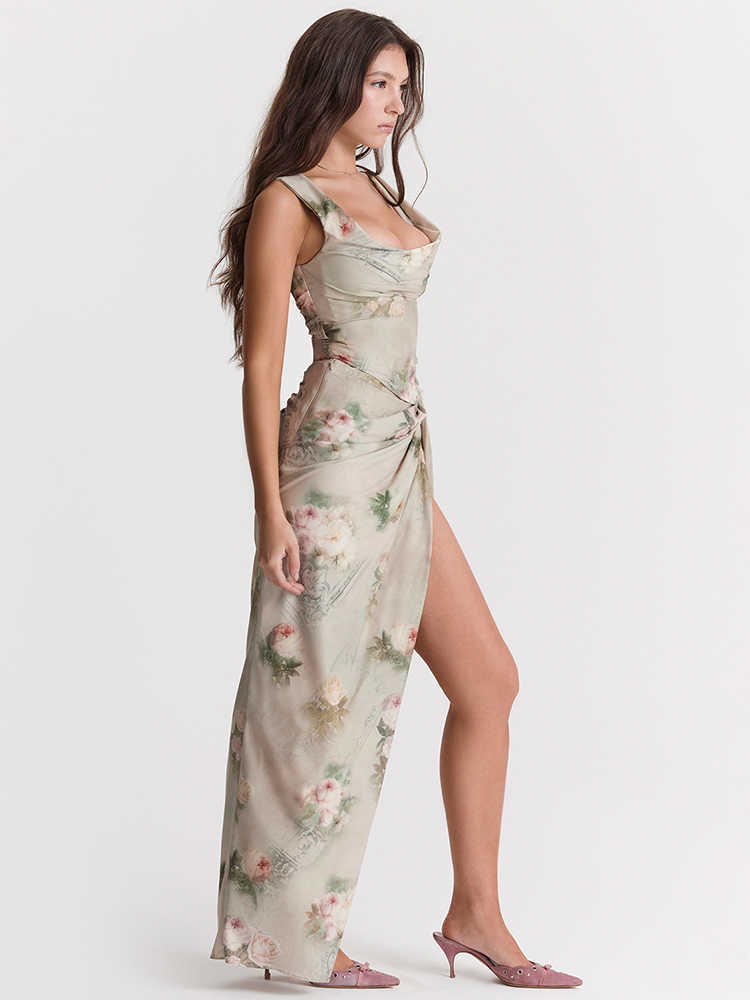 Summer Fashion Beach Vacation Split Maxi Dresses For Women Party Wear Elegant And Chic Floral Print 2 Piece Dress Sets