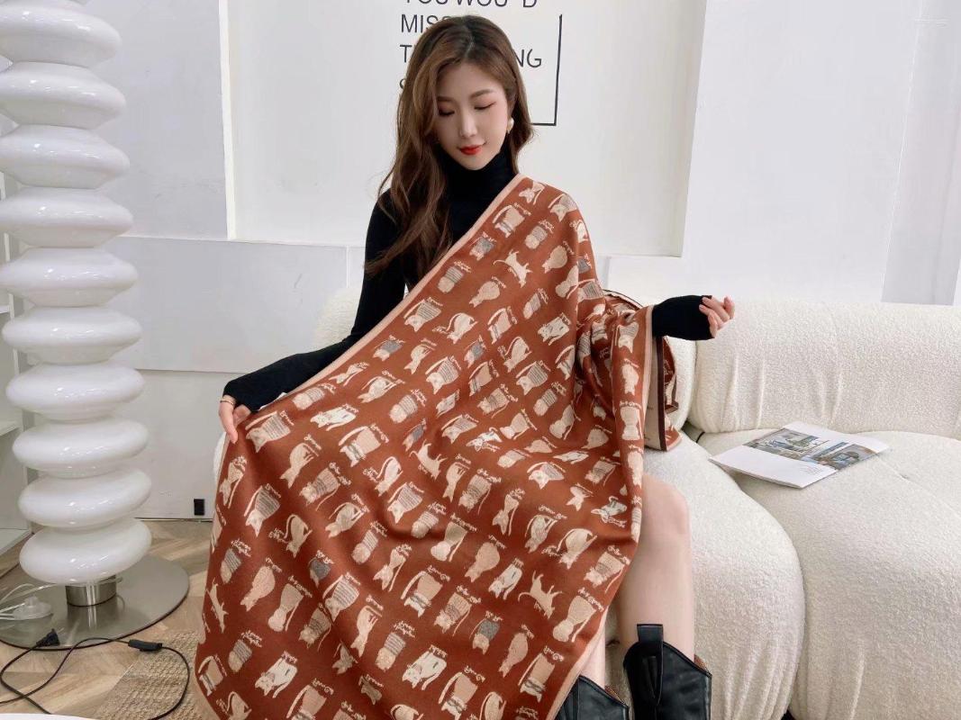 Scarves A Scarf With Kitten Pattern In Winter. Women's Imitation Cashmere Shawl. Widened And Thickened Warm Neckband
Scarves A Scarf With Kitten Pattern In Winter. Women's Imitation Cashmere Shawl. Widened And Thickened Warm Neckband