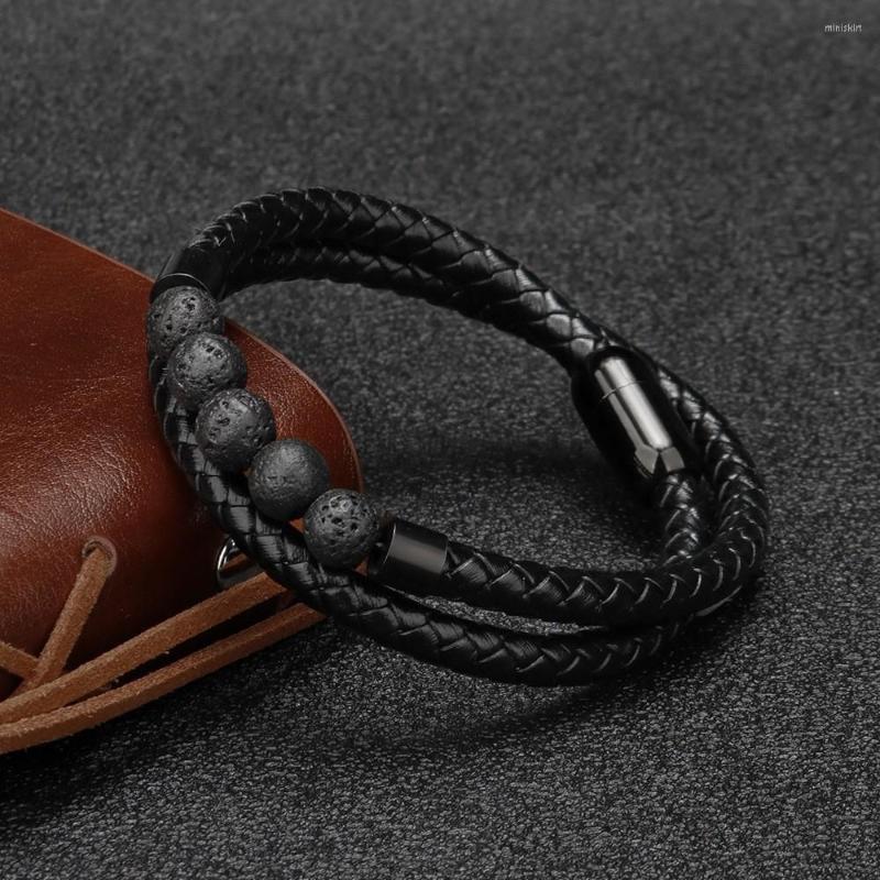 Bangle Black Lava Stone Beaded Leather Men's Bracelet Multilayer Braided Stainless Steel Magnet Clasp
Bangle Black Lava Stone Beaded Leather Men's Bracelet Multilayer Braided Stainless Steel Magnet Clasp