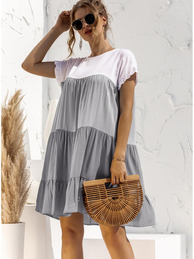 Casual Dresses Loose Summer Dress Women Contrast Color Pleated Tiered O-Neck Short Sleeve Patchwork Holiday Beach Sundress, Khaki
Casual Dresses Loose Summer Dress Women Contrast Color Pleated Tiered O-Neck Short Sleeve Patchwork Holiday Beach Sundress, Khaki