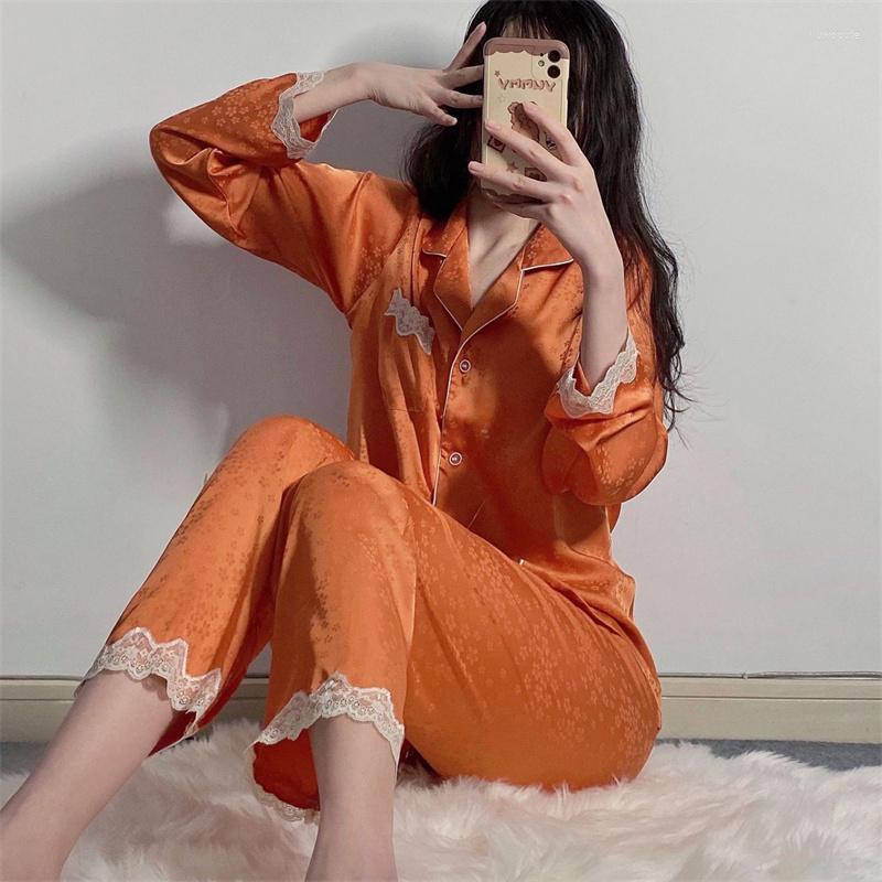 Women's Sleepwear Pajamas Set Spring Female Sweet Girl Print Sakura Long Sleeev Trouser Suits Casual Thin Satin Home Wear Loungewear, Orange
Women's Sleepwear Pajamas Set Spring Female Sweet Girl Print Sakura Long Sleeev Trouser Suits Casual Thin Satin Home Wear Loungewear, Orange