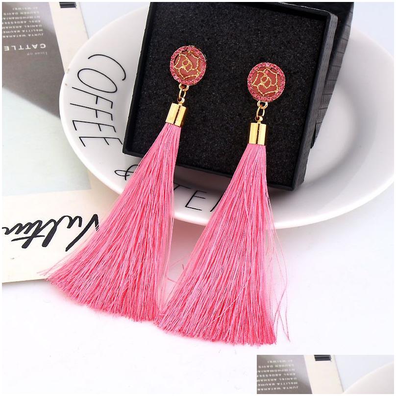 Charm Fashion Handmade Bohemia Long Tassel Dangle Earrings Crystal Rose Flower Pendant For Women Girls Gold Plated Jewelry Gift Drop Dhn3J
Charm Fashion Handmade Bohemia Long Tassel Dangle Earrings Crystal Rose Flower Pendant For Women Girls Gold Plated Jewelry Gift Drop Dhn3J