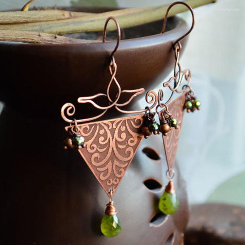 Dangle Earrings Creative Ancient Red Copper Hand-wound Geometric Ethnic Style Triangle Carving Totem Green Crystal For Female
Dangle Earrings Creative Ancient Red Copper Hand-wound Geometric Ethnic Style Triangle Carving Totem Green Crystal For Female