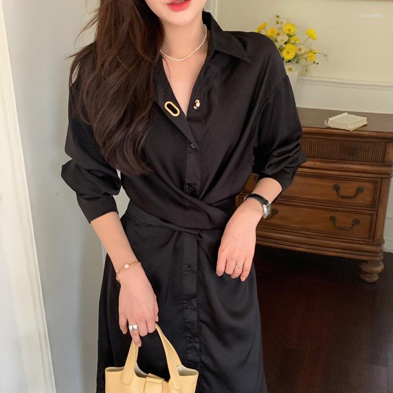Casual Dresses Long Sleeved Elegant Women Shirt Dress Single Breasted Turn Down Collar Cross Lace-Up Office Lady Chic, Black
Casual Dresses Long Sleeved Elegant Women Shirt Dress Single Breasted Turn Down Collar Cross Lace-Up Office Lady Chic, Black
