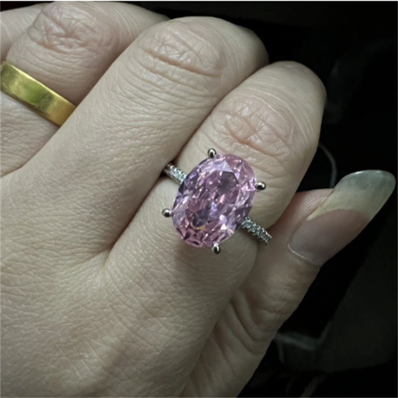 Bright Oval 6ct Lab Pink Diamond Ring 925 Sterling Silver Party Wedding Band Rings for Women Bridal Engagement Jewelry Gift