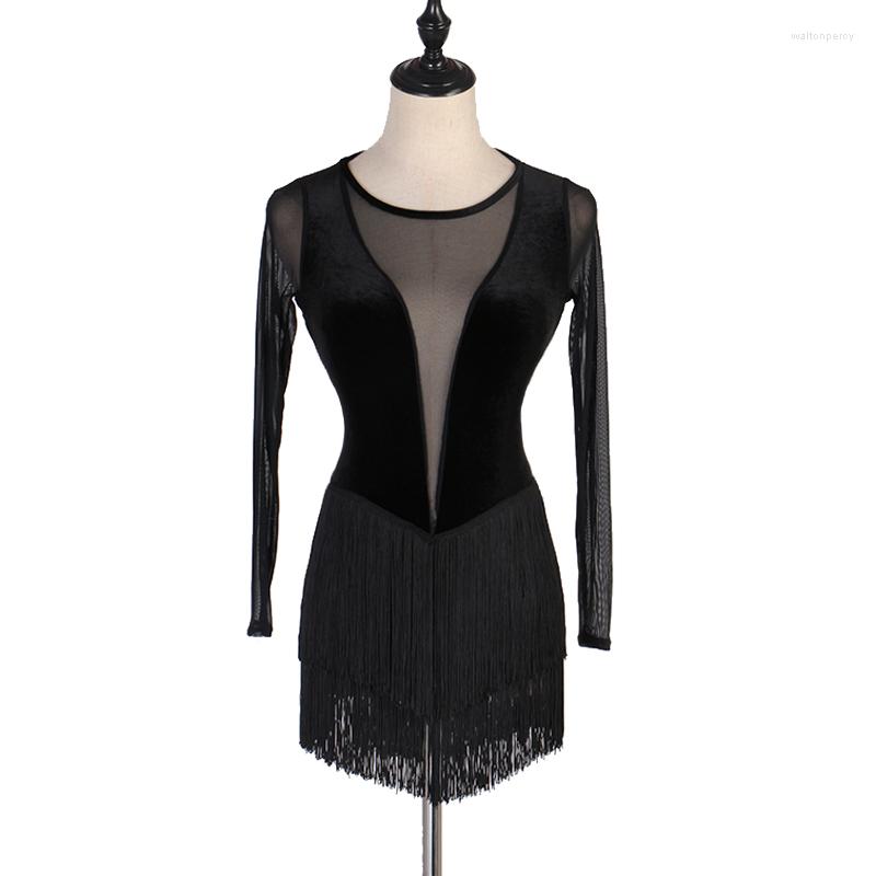Stage Wear Performance Women Dance Clothes Salsa Samba Front Fringes Mesh Sleeves Spandex One-piece Latin Dresses, Black
Stage Wear Performance Women Dance Clothes Salsa Samba Front Fringes Mesh Sleeves Spandex One-piece Latin Dresses, Black