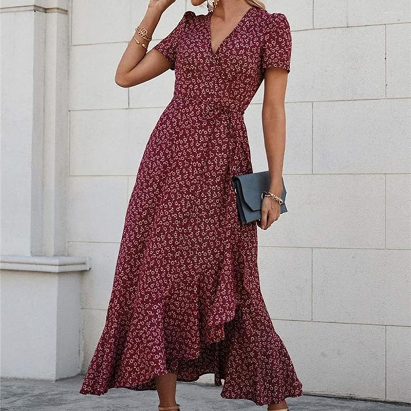 Casual Dresses 50% Women Floral Print V Neck Ruffle Hem Short Sleeve Wrap Maxi Dress Streetwear For Summer, Black
Casual Dresses 50% Women Floral Print V Neck Ruffle Hem Short Sleeve Wrap Maxi Dress Streetwear For Summer, Black