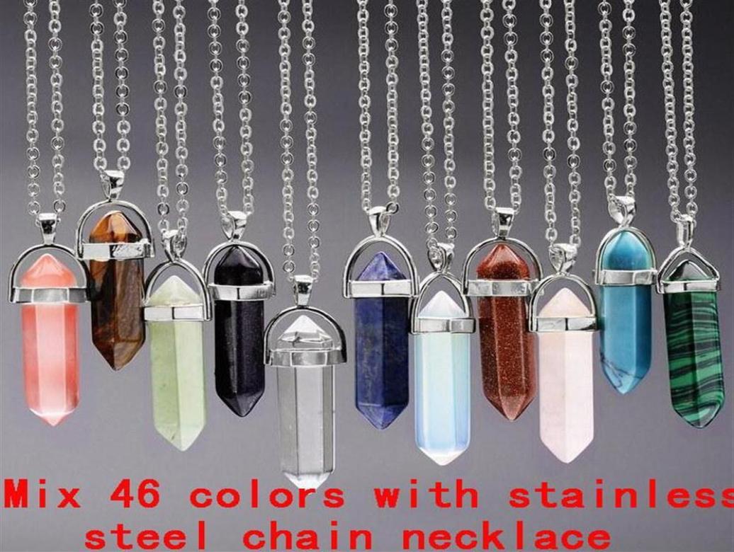 Necklace Jewelry Healing Crystals Amethyst Rose Quartz Bead Chakra Point Women Men Natural Stone Pendants Leather Necklaces Factor