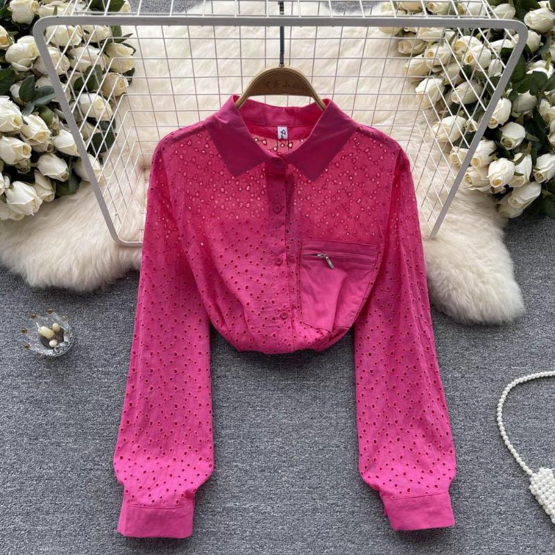 Women's Blouses 2023 Spring Clothes Loose And Thin All-match Fashion Retro Long-sleeved Hollow French Lapel Pocket Chiffon Shirt Top, Green
Women's Blouses 2023 Spring Clothes Loose And Thin All-match Fashion Retro Long-sleeved Hollow French Lapel Pocket Chiffon Shirt Top, Green