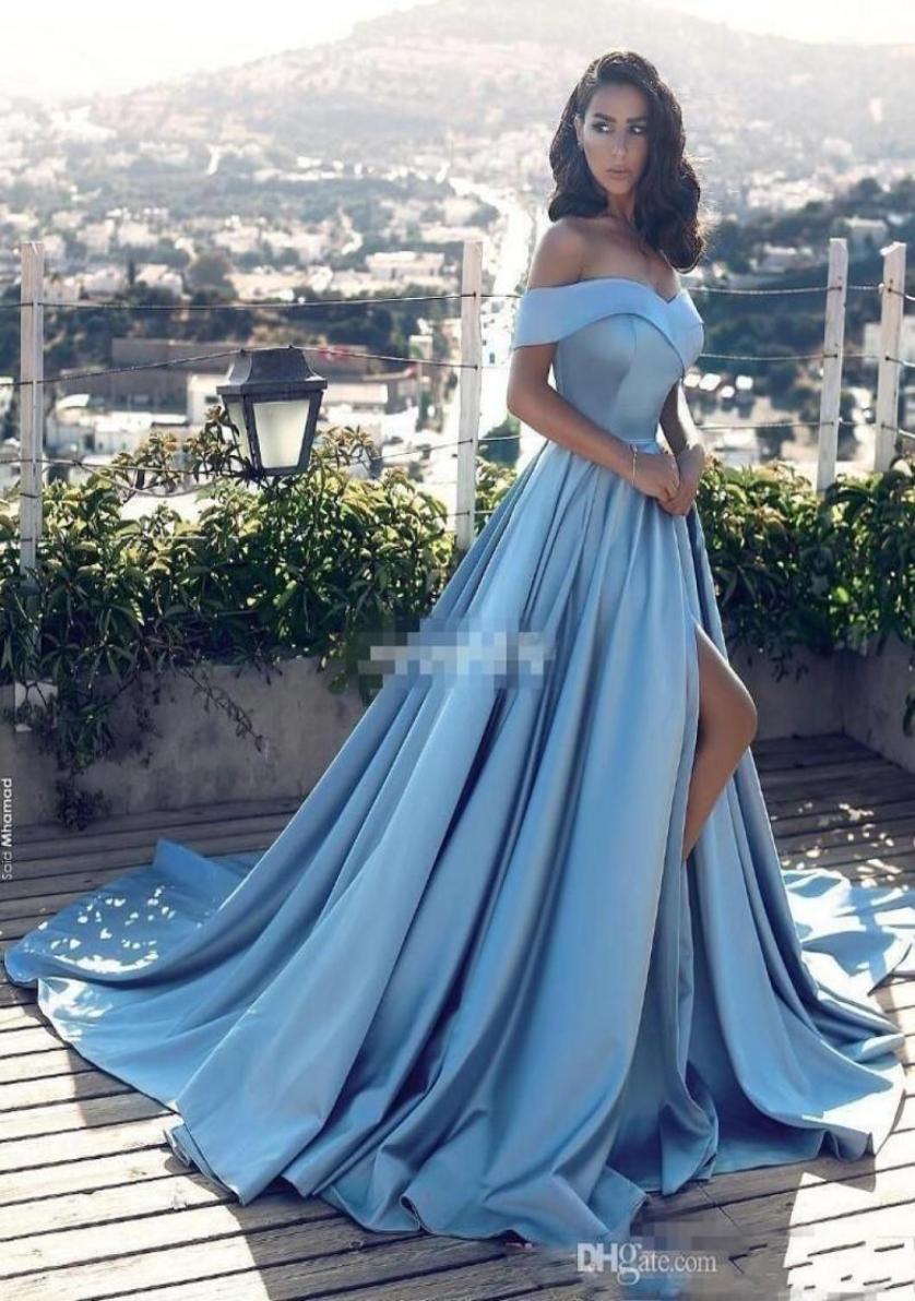 2019 New Sexy Sde Split Prom Dresses Satin Long Vestido Special Occasion Gowns Arabic Sky Blue A Line Off The Shoulder Evening Dre1568012, Water melon
2019 New Sexy Sde Split Prom Dresses Satin Long Vestido Special Occasion Gowns Arabic Sky Blue A Line Off The Shoulder Evening Dre1568012, Water melon